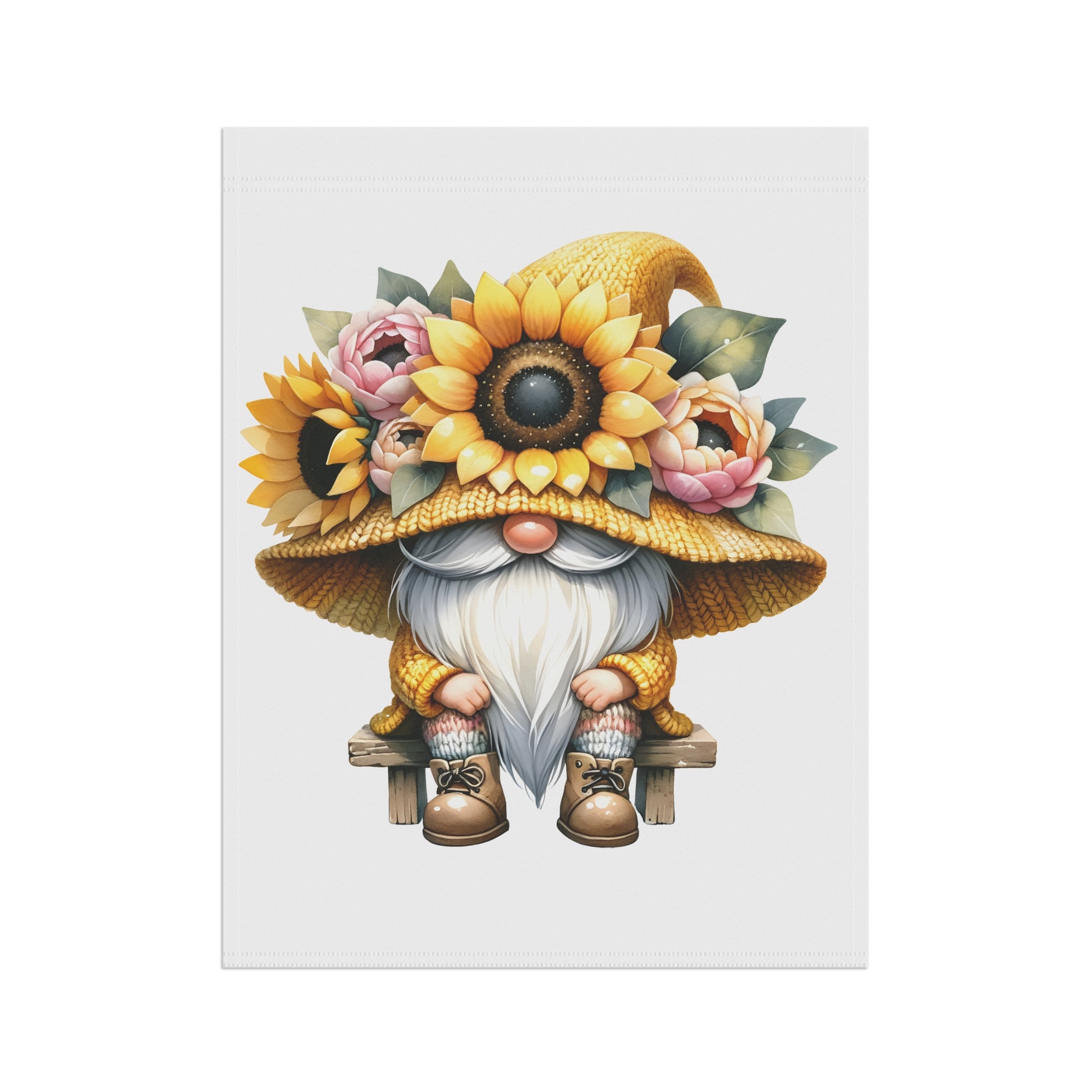 Gnome with a sunflower hat on a white background
