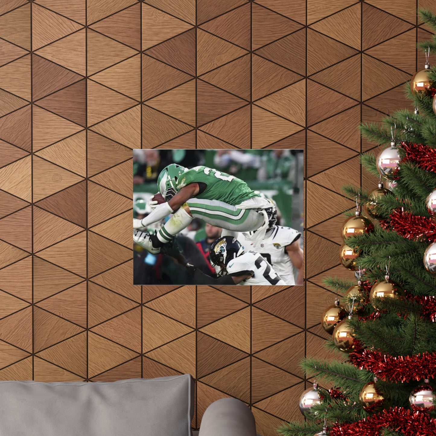 Saquon Barkley Reverse Hurdle Poster for Eagles Fan Cave Matte Horizontal Print Football NFL Gift Wall Art Decor Mantle Decor