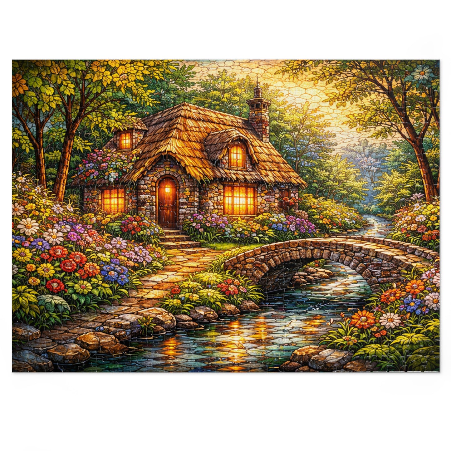 Cozy Cottage by Stream Jigsaw Puzzle