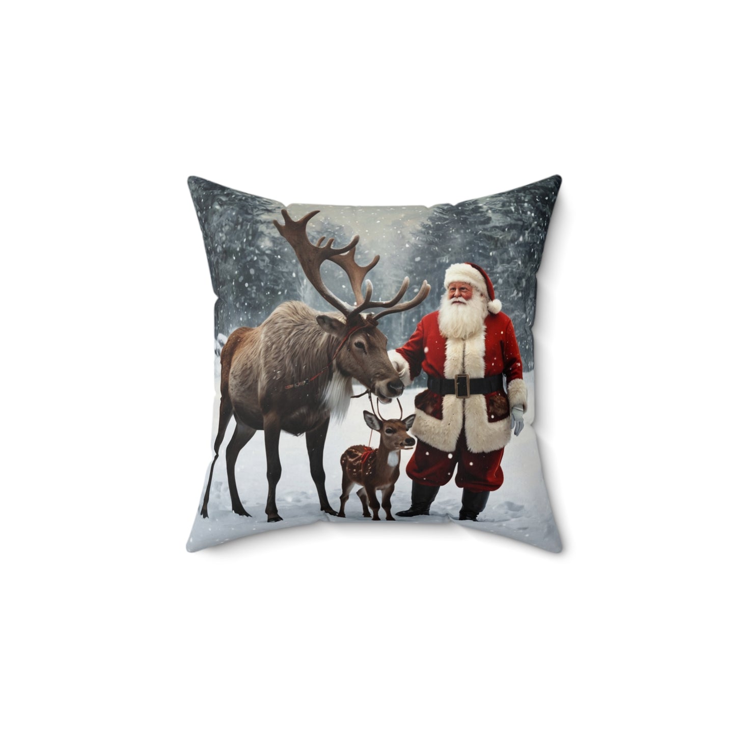 Vintage Santa with Reindeer Holiday Throw Pillow |Christmas Home Accent
