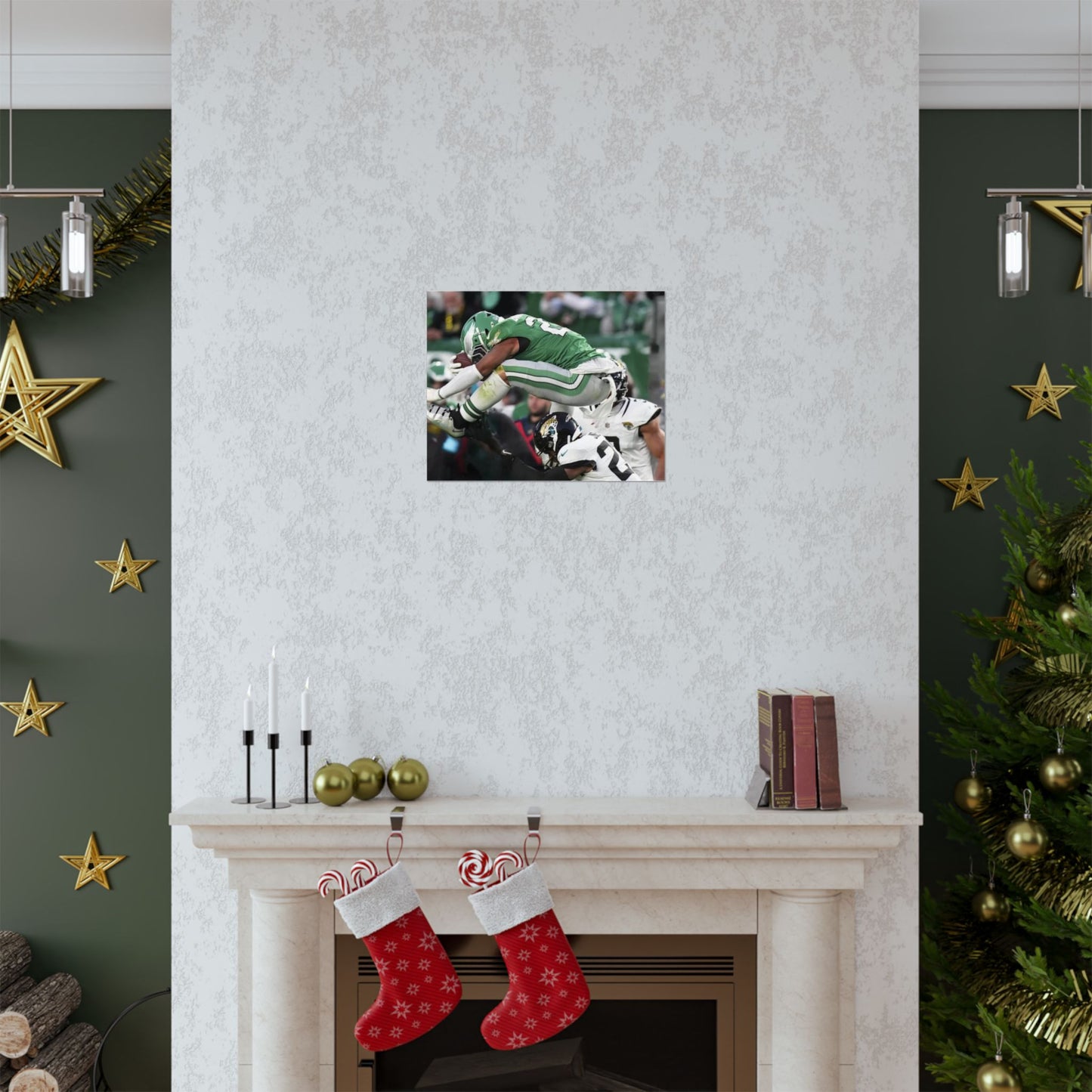 Saquon Barkley Reverse Hurdle Poster for Eagles Fan Cave Matte Horizontal Print Football NFL Gift Wall Art Decor Mantle Decor