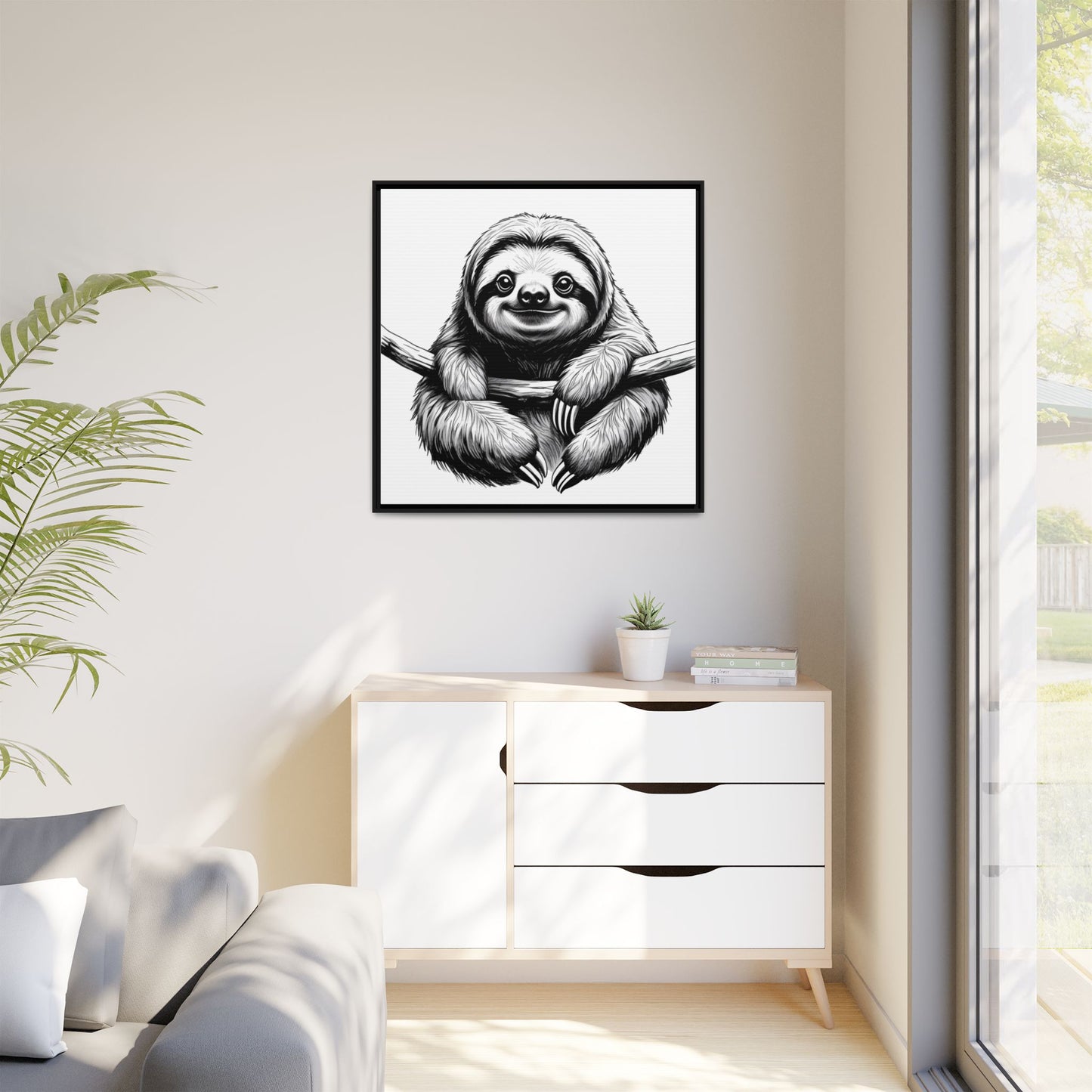 Adorable Sloth Hanging from Tree Branch Black & White Animal Wall Art, Cute Sloth Print, Jungle Theme Nursery Decor, Baby Shower Gift