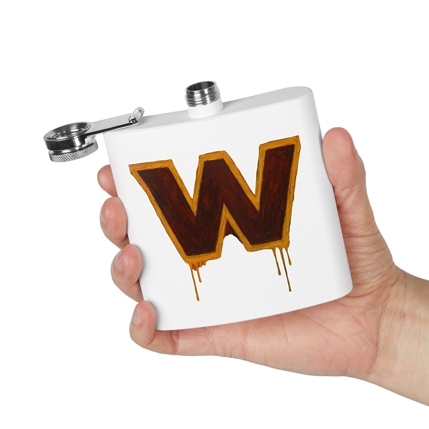 Washington Football Inspired Flask, Grunge W Hip Flask, Burgundy Gold Fan Flask, DC Football Game Day Gift, Stainless Steel Flask, 6oz