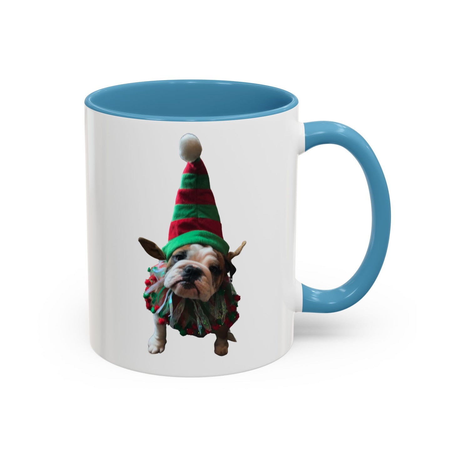 Funny Christmas Bulldog Mug – Cute Dog Elf Holiday Coffee Cup – Bulldog Lover Gift – Christmas Dog Mug – Festive Puppy Mug