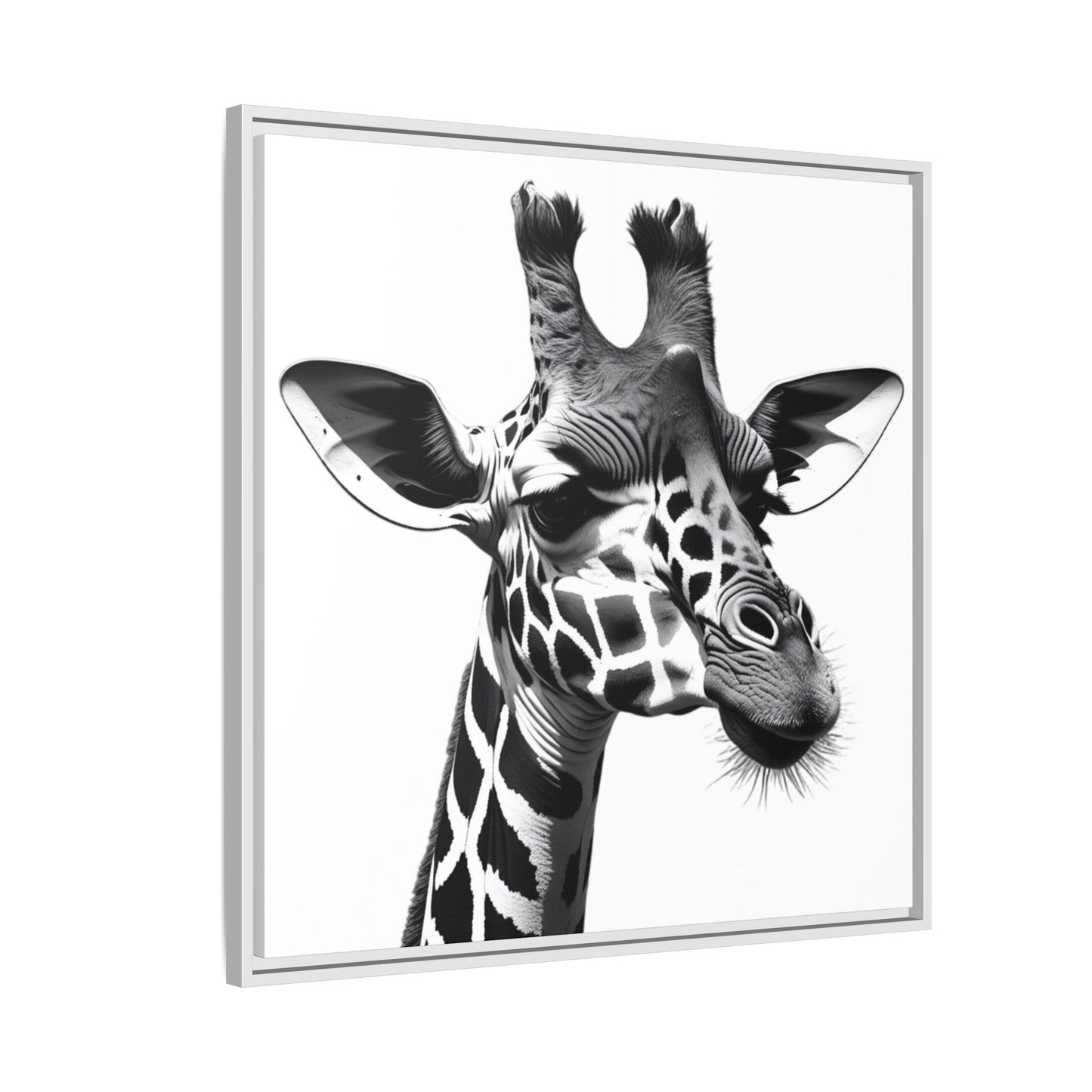 Black and White Giraffe Wall Art – Framed Safari Animal Canvas Print