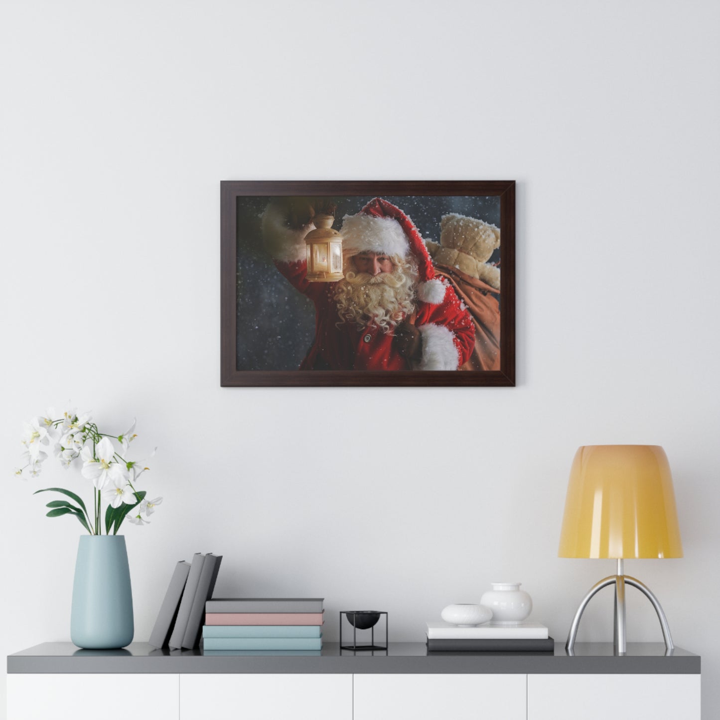Christmas Wall Art Vintage Santa Claus with Lantern and Toy Bag | Vintage Mantle Art