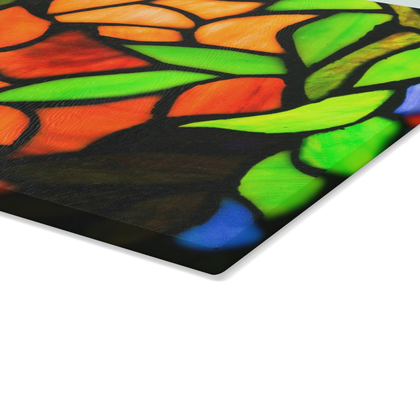 Stained Glass Floral Pattern Glass Cutting Board | Colorful Mosaic Leaves