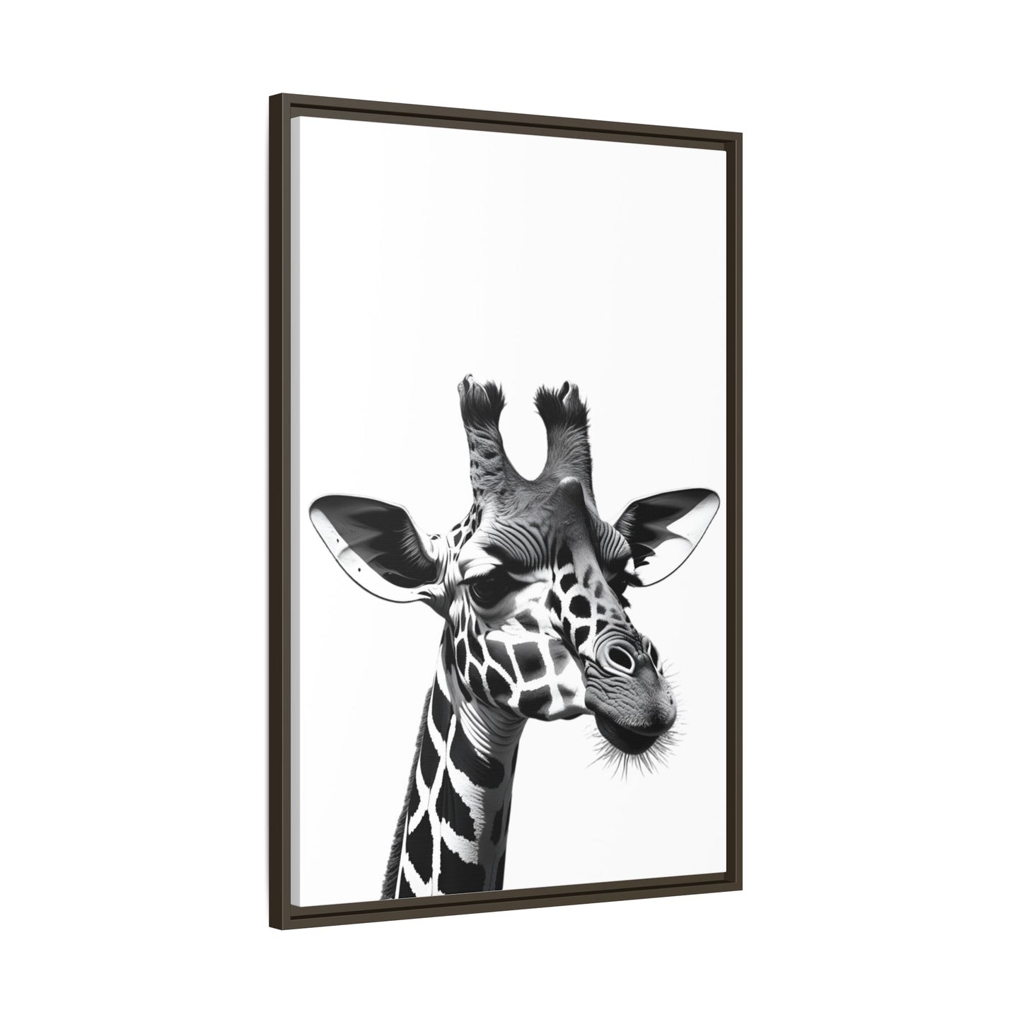 Black and White Giraffe Wall Art – Framed Safari Animal Canvas Print