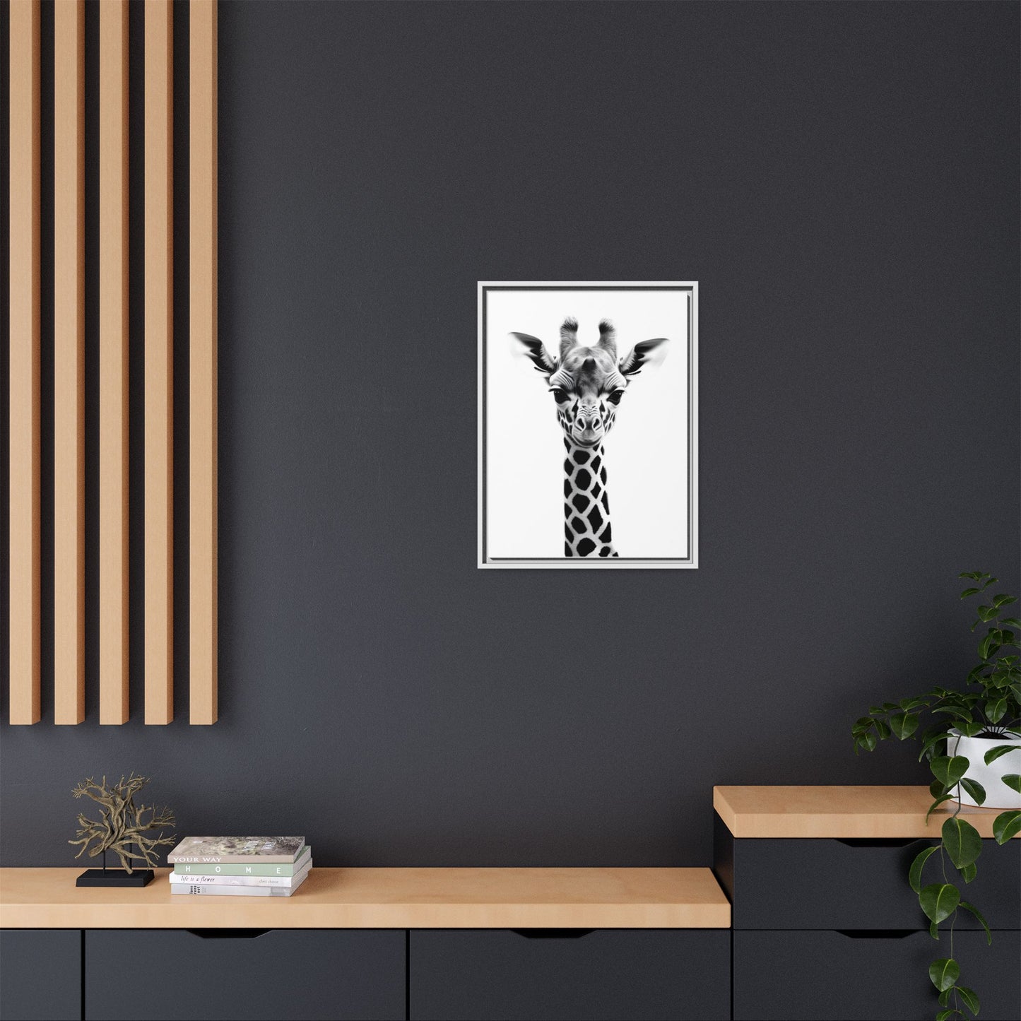 Baby Giraffe Wall Art Black & White Wildlife Photography Print, Cute Giraffe Lover Gift