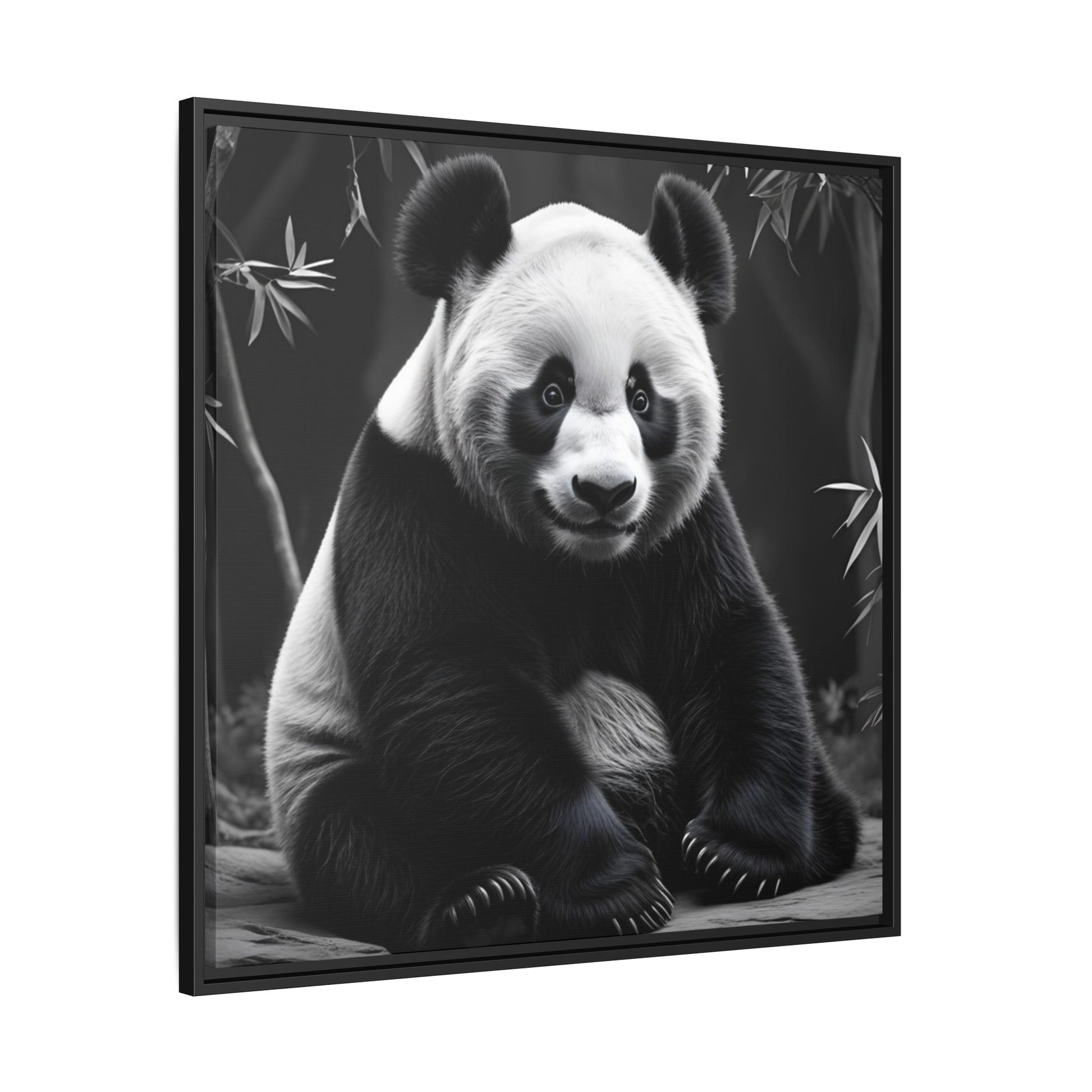 Framed artwork of a panda bear with a black border