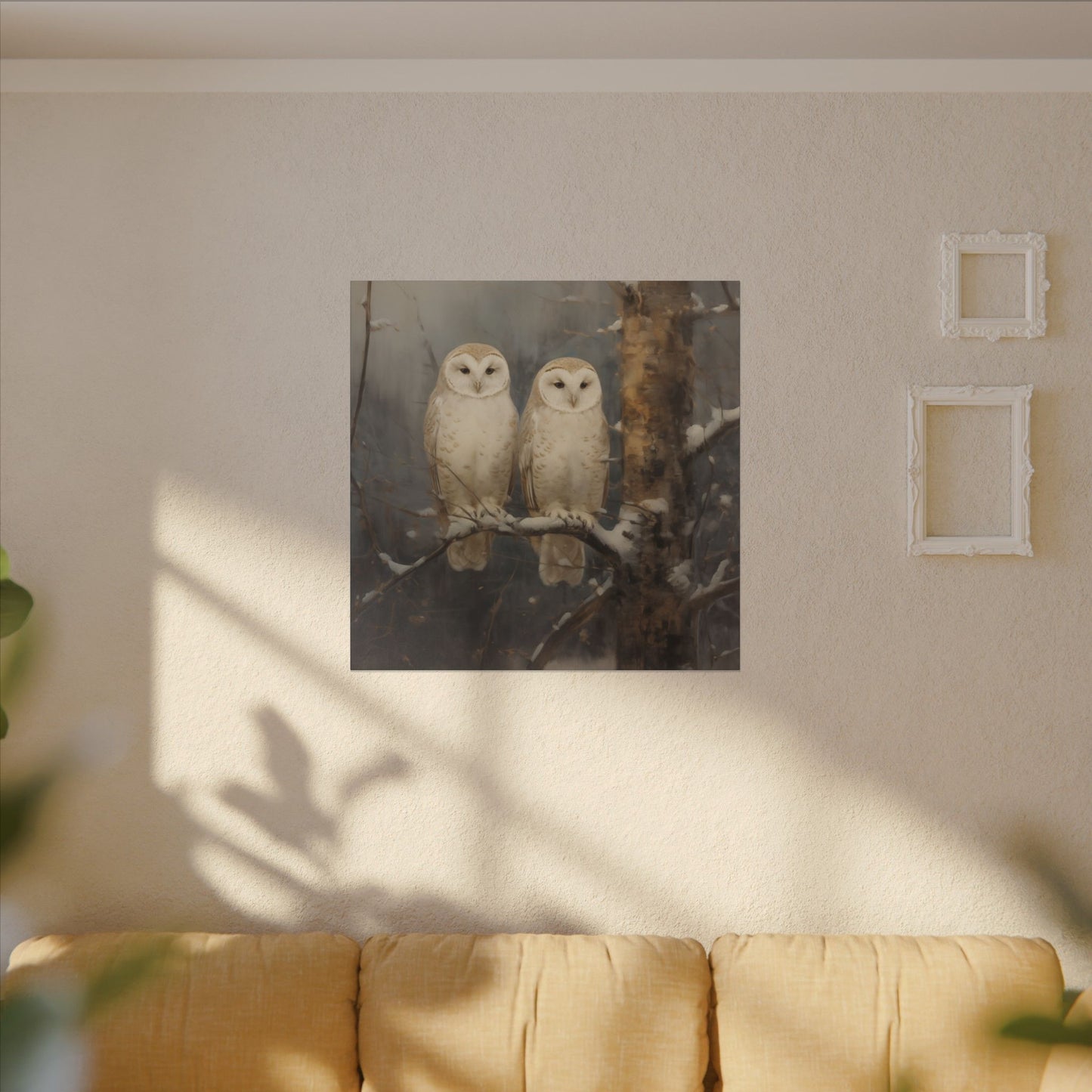 Snowy Owls Winter Canvas Wall Art | Vintage Wildlife Nature Decor