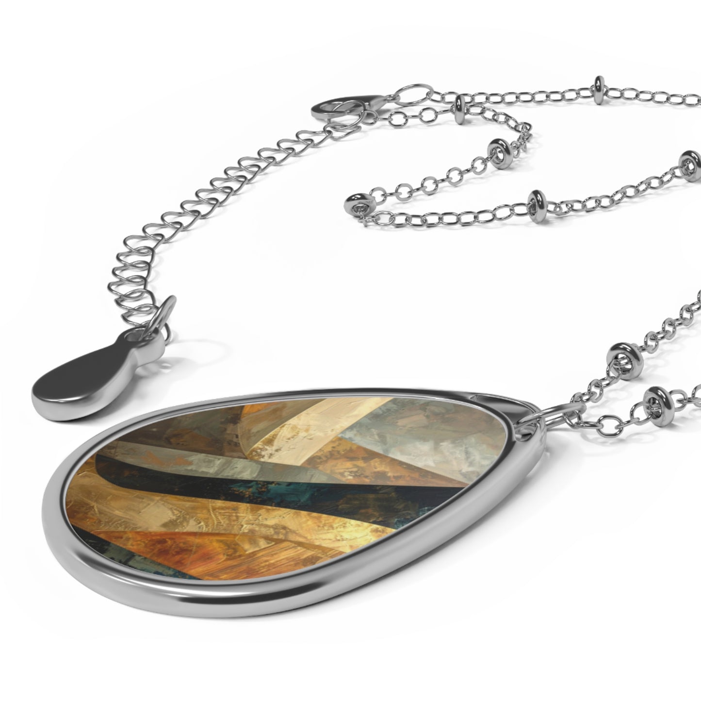 Earth Tone Abstract Teardrop Pendant Necklace – Modern Artistic Jewelry in Stainless Steel | Unique Gift for Her