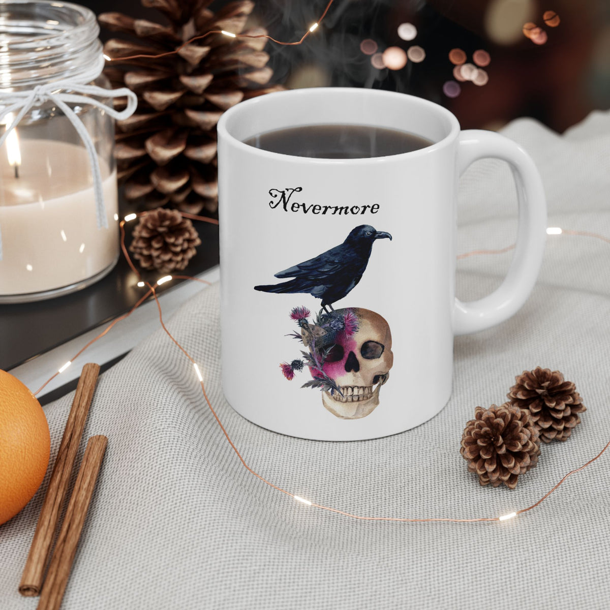 Halloween Mug - Raven Sitting on Skull Nevermore