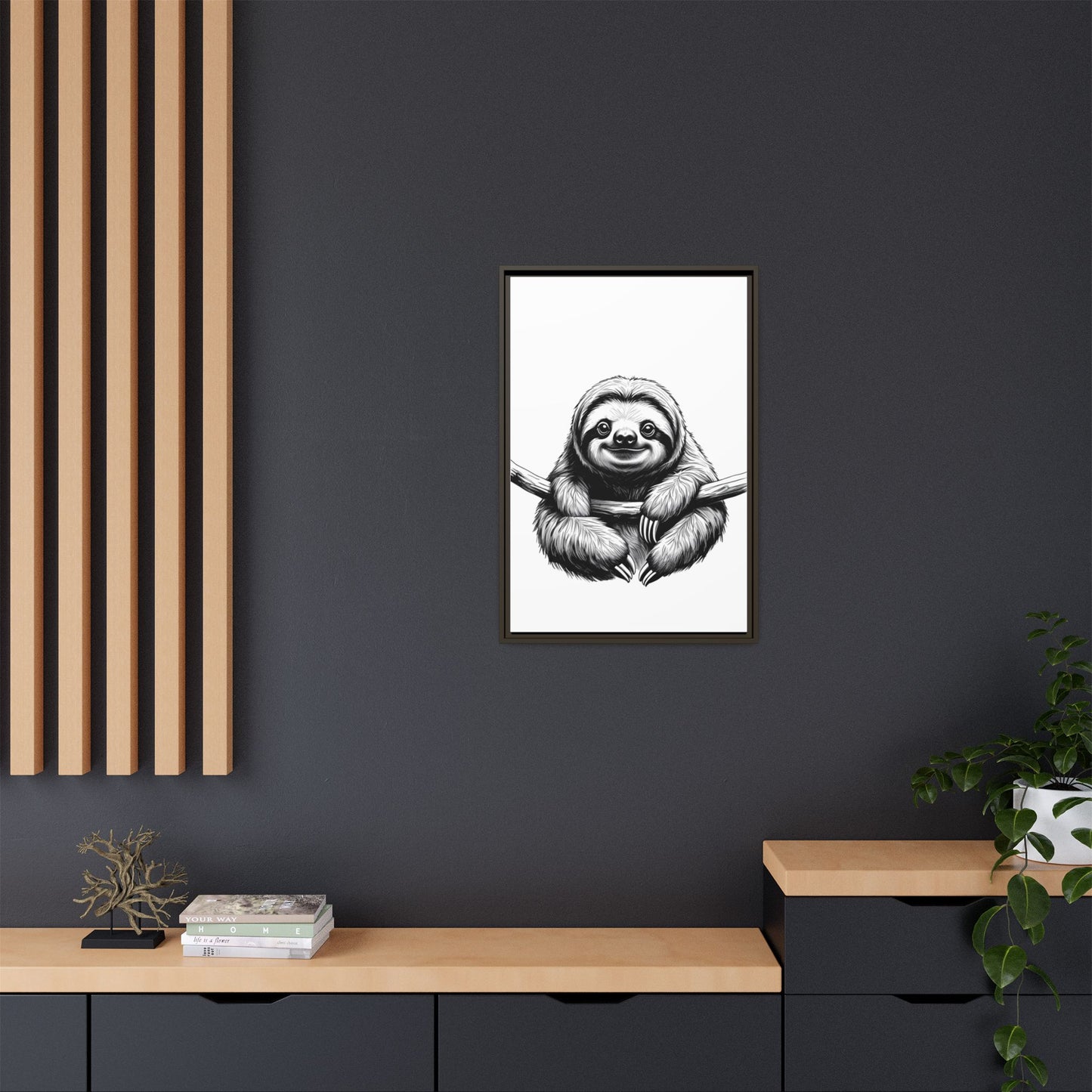 Adorable Sloth Hanging from Tree Branch Black & White Animal Wall Art, Cute Sloth Print, Jungle Theme Nursery Decor, Baby Shower Gift