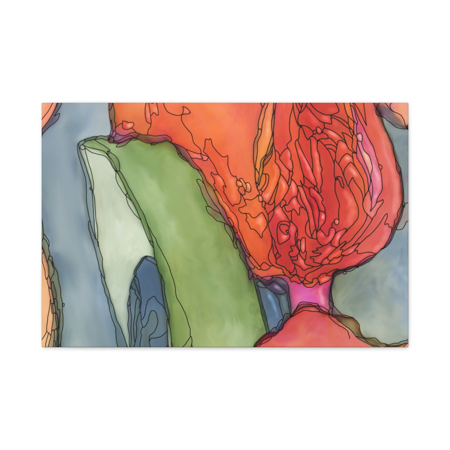 Colorful abstract painting with flowers on a white background