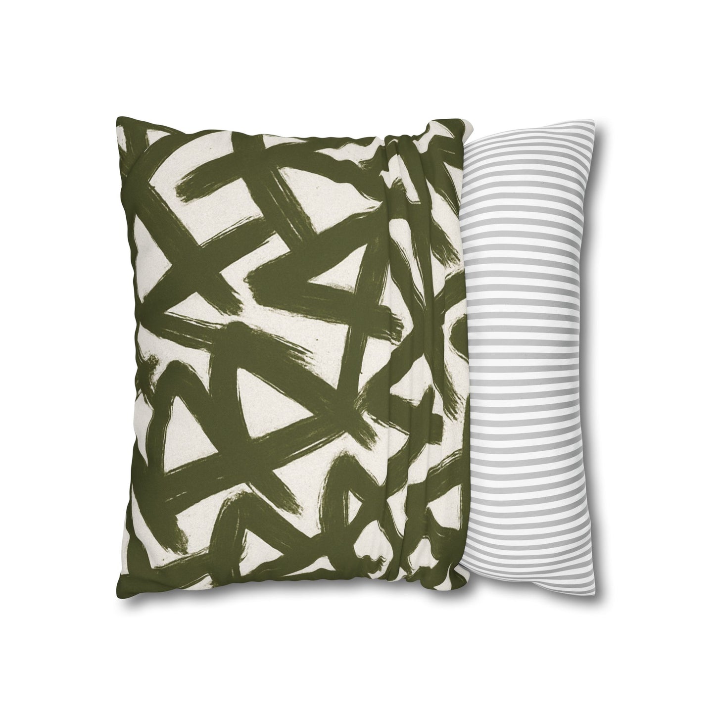 Throw Pillow Cover, Green Graffiti Brush Strokes Square Pillowcase Cover
