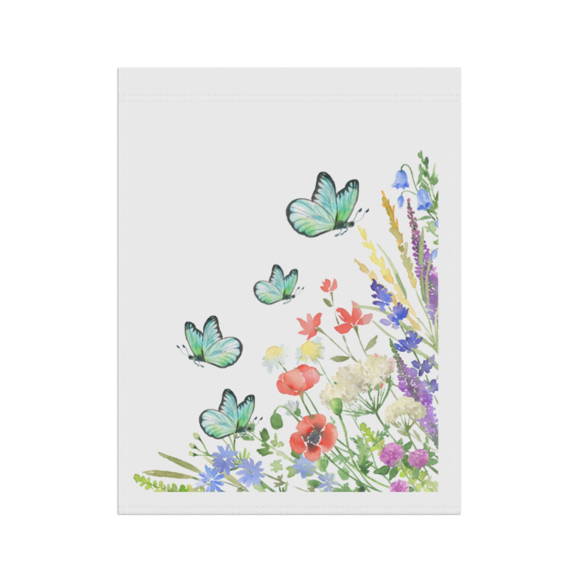 Illustration of butterflies and flowers on a white background