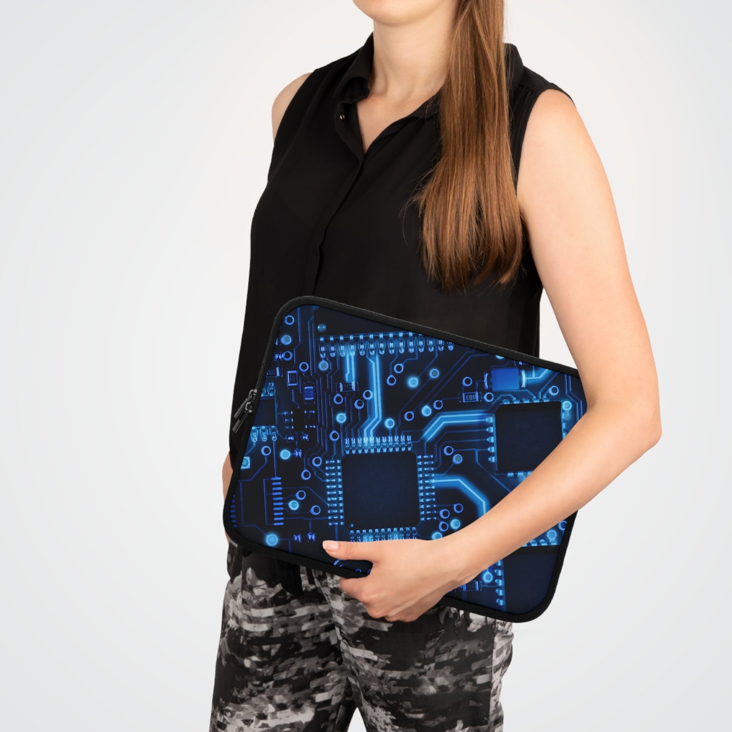 Blue Abstract Laptop Sleeve, Modern Circuit Board Case, Stylish Protective Cover