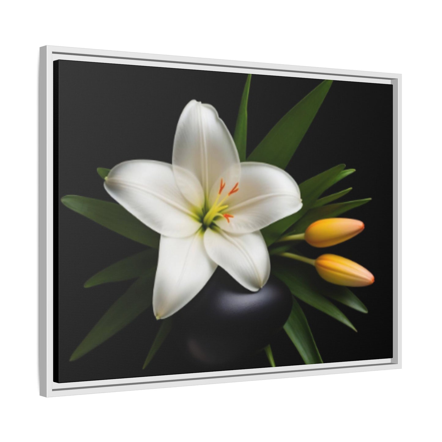White Lily Wall Art Canvas Print Framed | Elegant Floral Wall Decor for Bedroom, Living Room, Bathroom