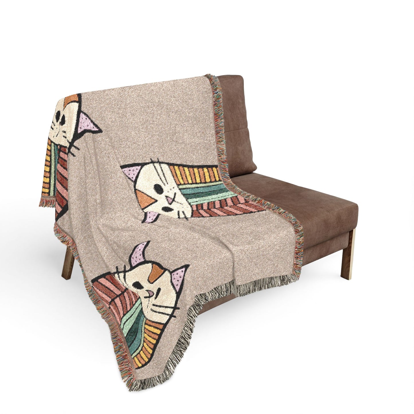 Modern Colorful Cat Woven Blanket – Whimsical Boho Throw for Cat Lovers
