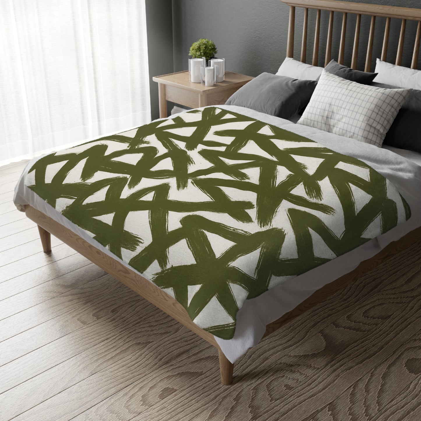 Olive Brushstroke Star Pattern Blanket | Abstract Graffiti Throw