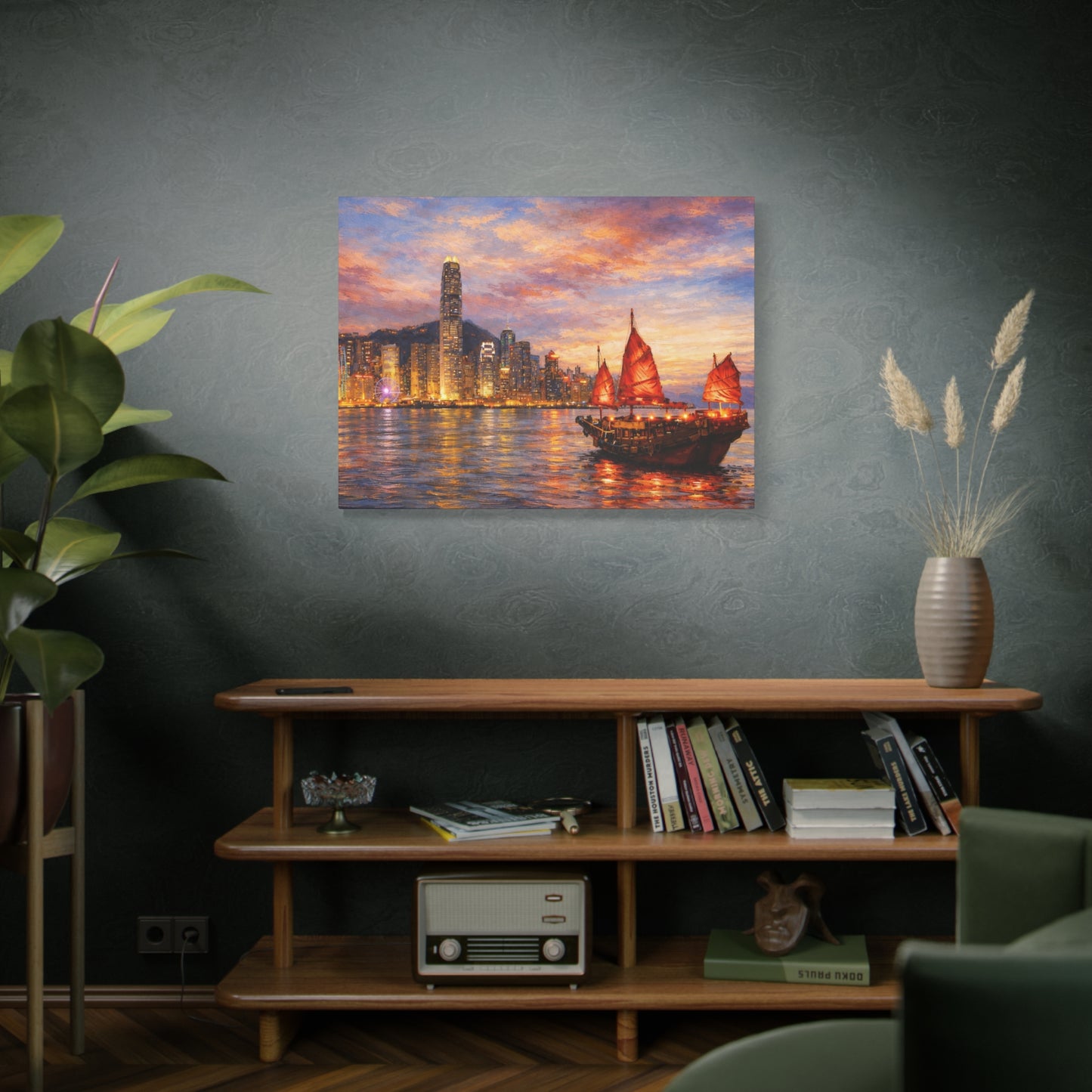 Hong Kong Junk Boat at Sunset Canvas