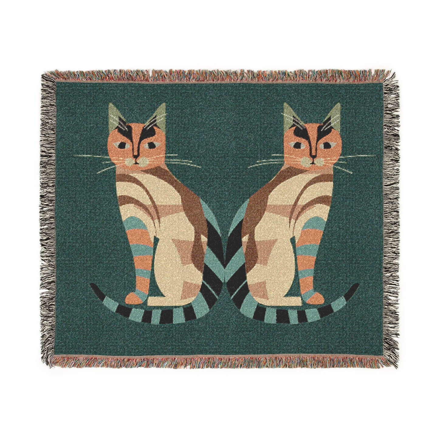 Mid Century Modern Cat Woven Throw Blanket | Retro Feline Decor