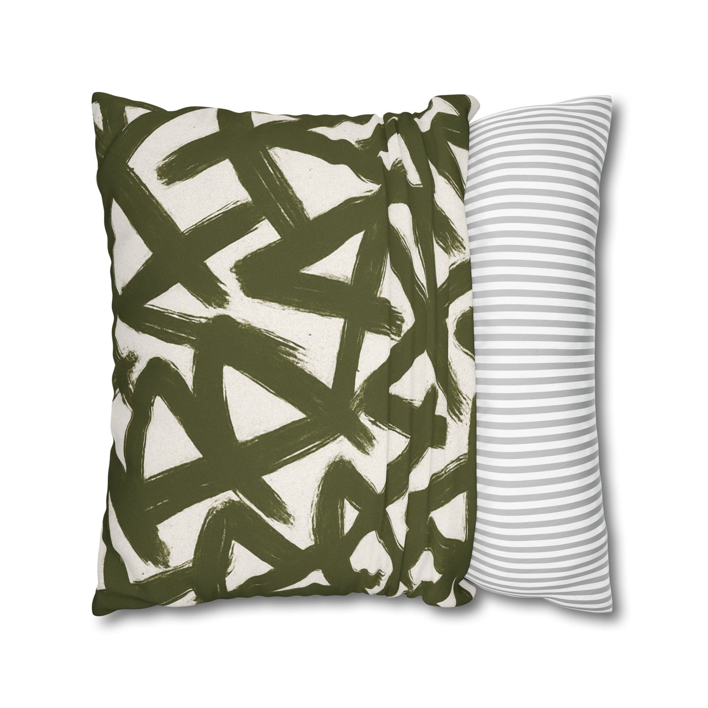 Throw Pillow Cover, Green Graffiti Brush Strokes Square Pillowcase Cover
