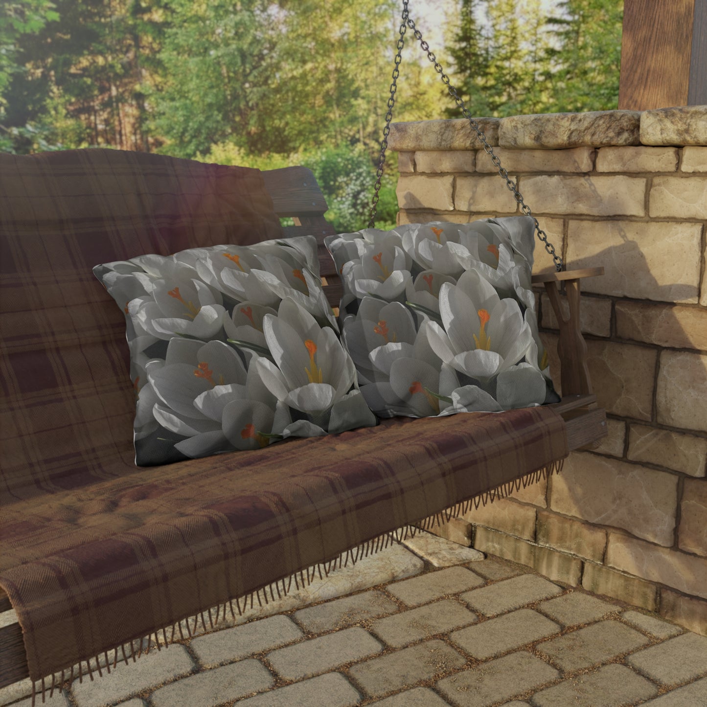 White Tulip Outdoor Throw Pillow | Spring Garden Patio Cushion