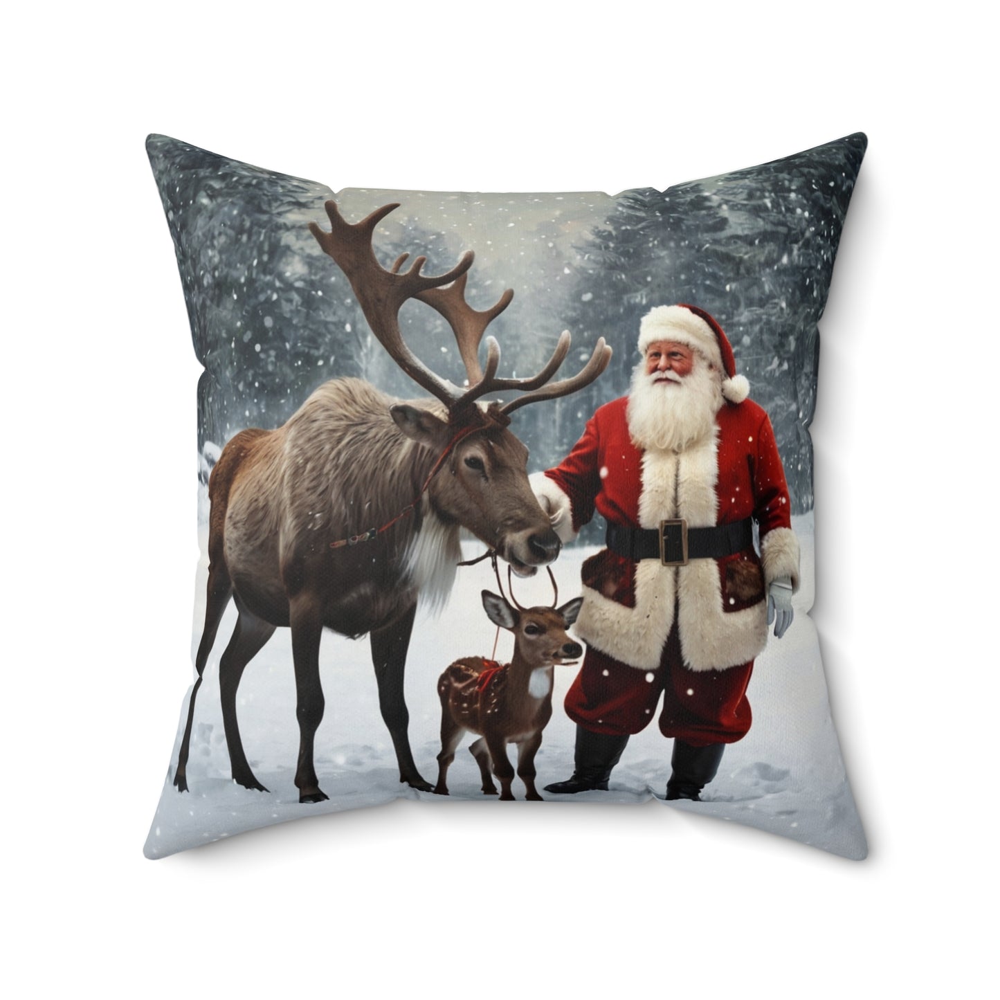 Vintage Santa with Reindeer Holiday Throw Pillow |Christmas Home Accent