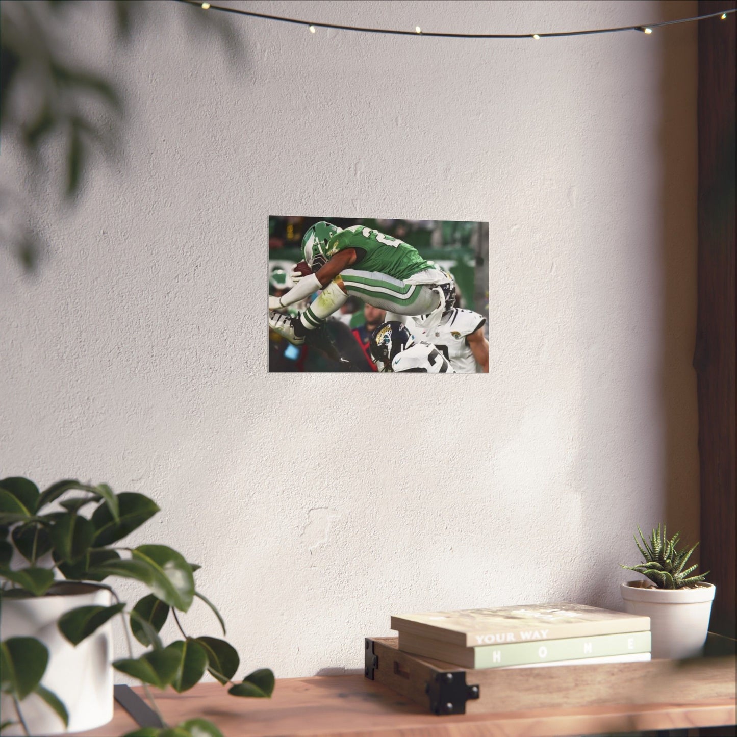 Saquon Barkley Reverse Hurdle Poster for Eagles Fan Cave Matte Horizontal Print Football NFL Gift Wall Art Decor Mantle Decor