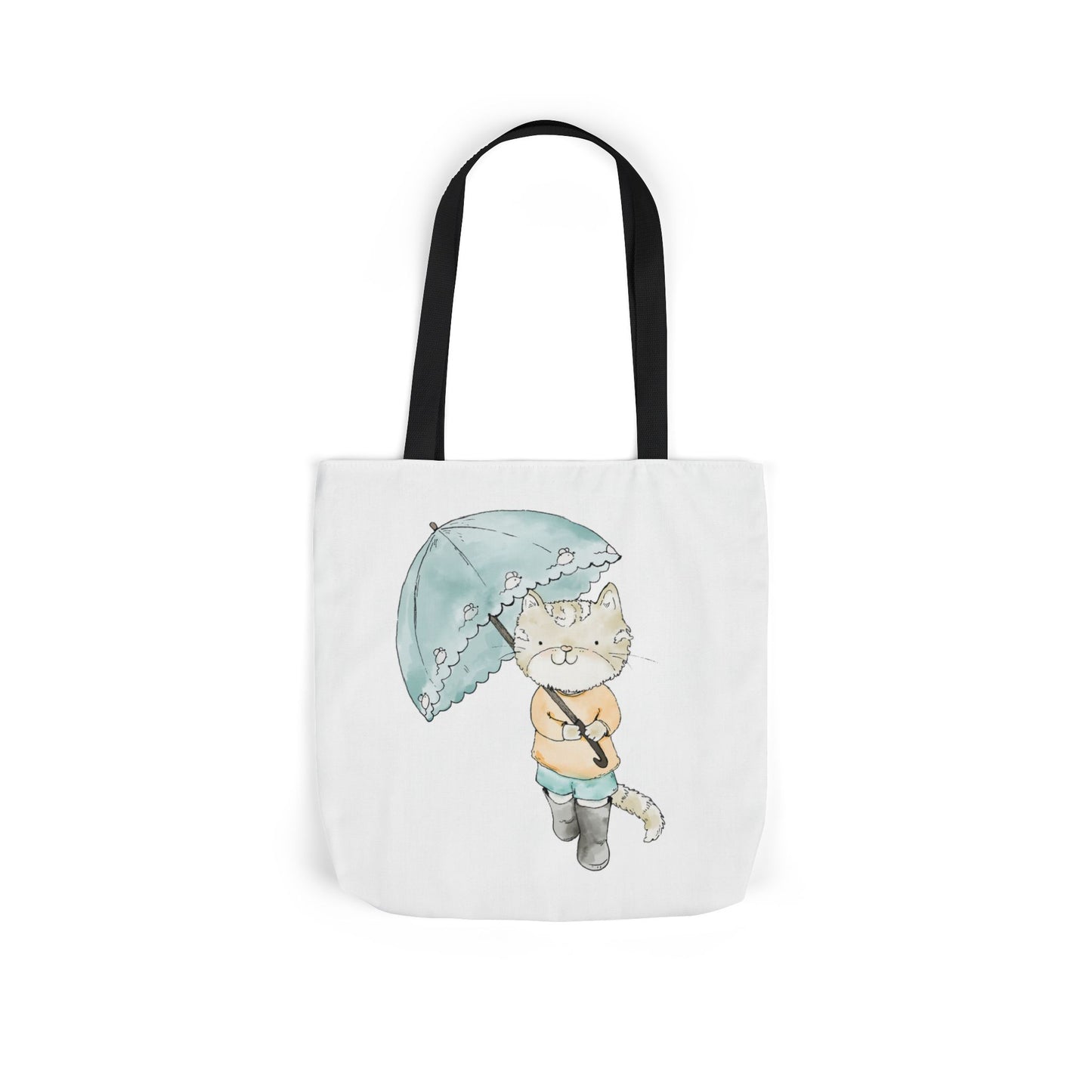 Cat Lover Tote Bag Cute Kitty with Umbrella Rain Boots Cat Lover Eco Tote Bag