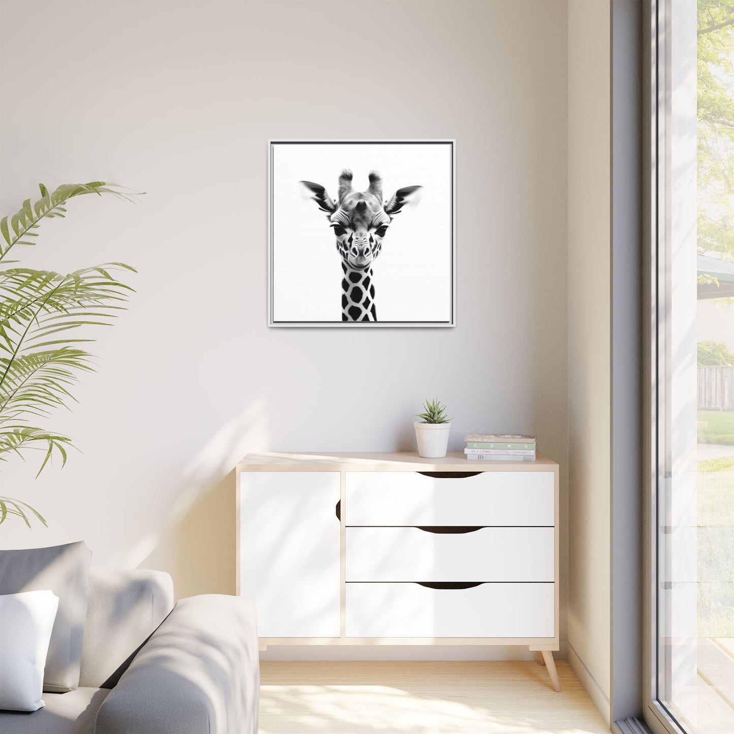 Baby Giraffe Wall Art Black & White Wildlife Photography Print, Cute Giraffe Lover Gift