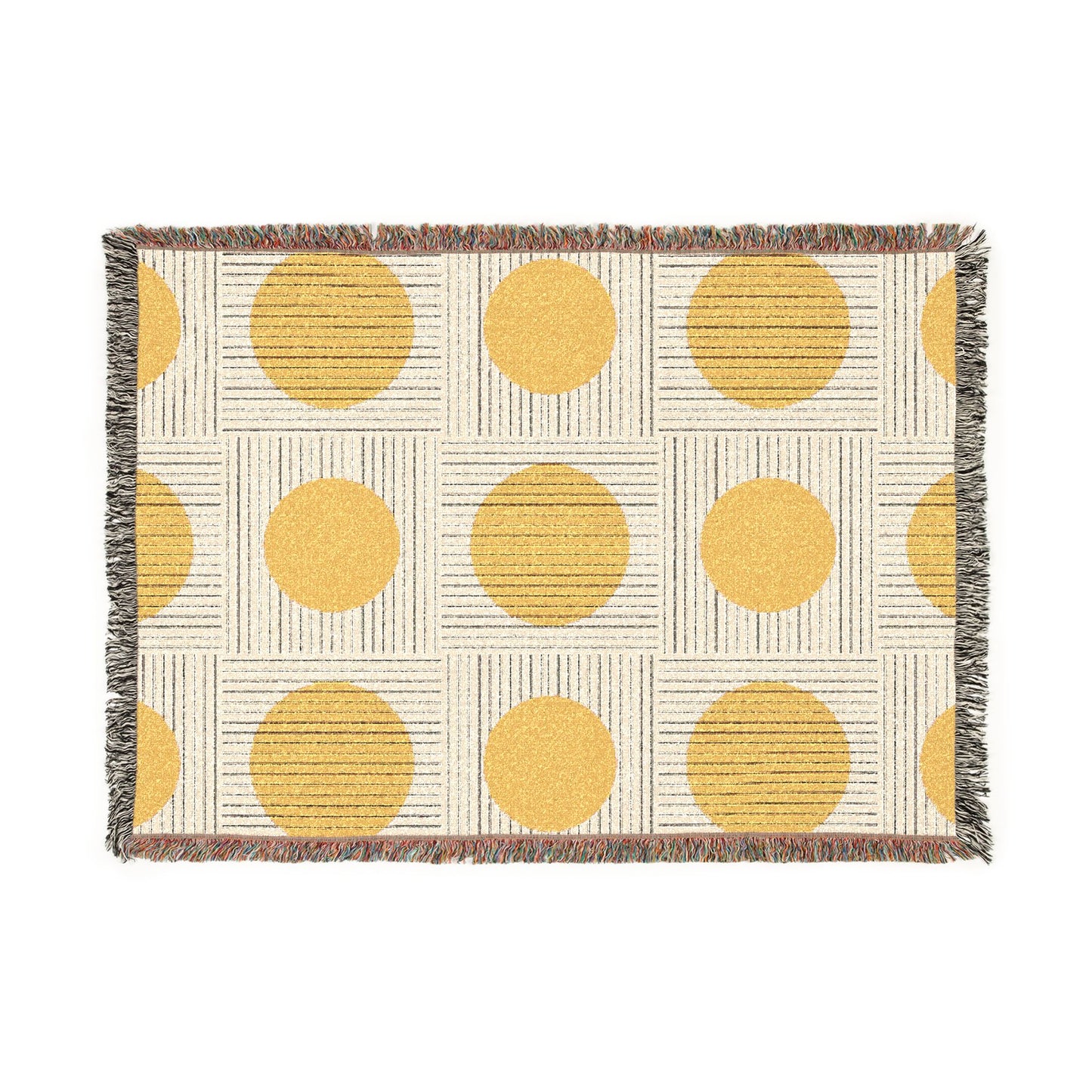 Rug with yellow circle pattern on a white background