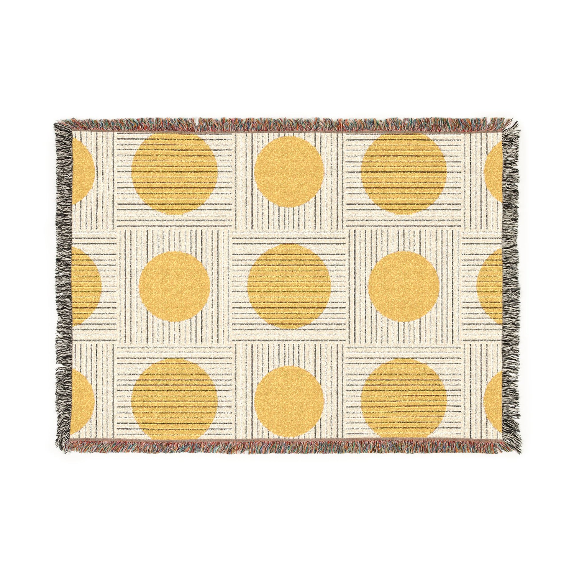 Rug with yellow circle pattern on a white background