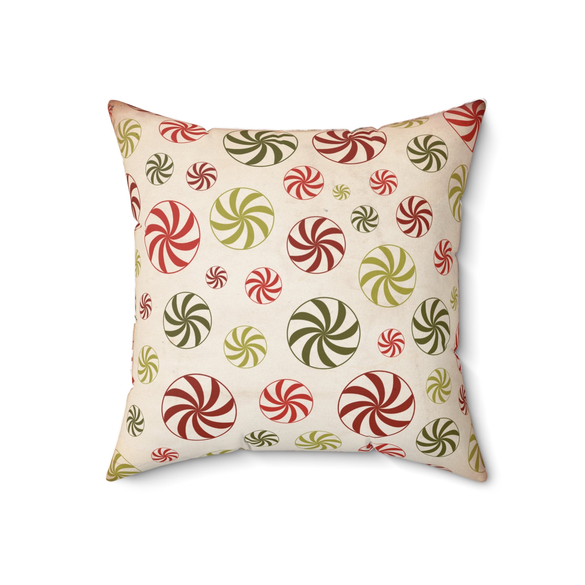 Decorative pillow with candy cane pattern on a white background