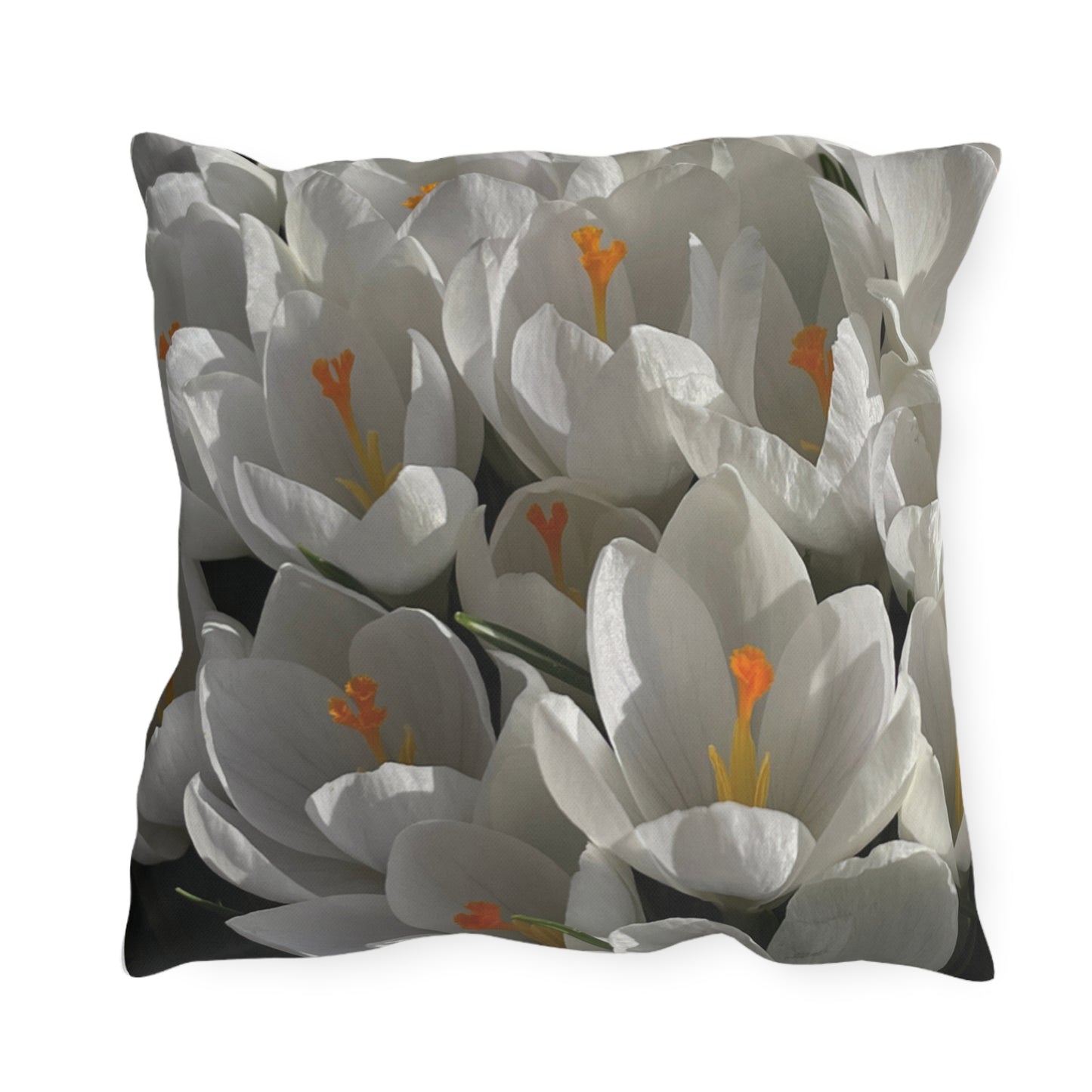 White Tulip Outdoor Throw Pillow | Spring Garden Patio Cushion