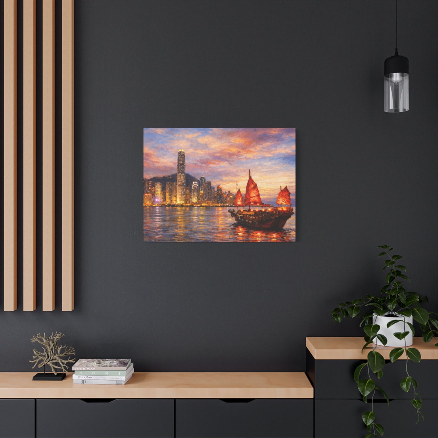 Hong Kong Junk Boat at Sunset Canvas