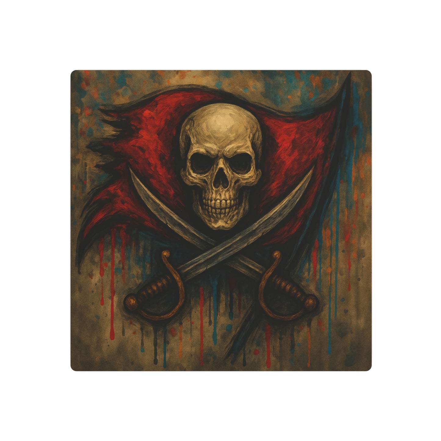 Skull and Crossed Swords Metal Art Sign | Pirate Skull Wall Decor