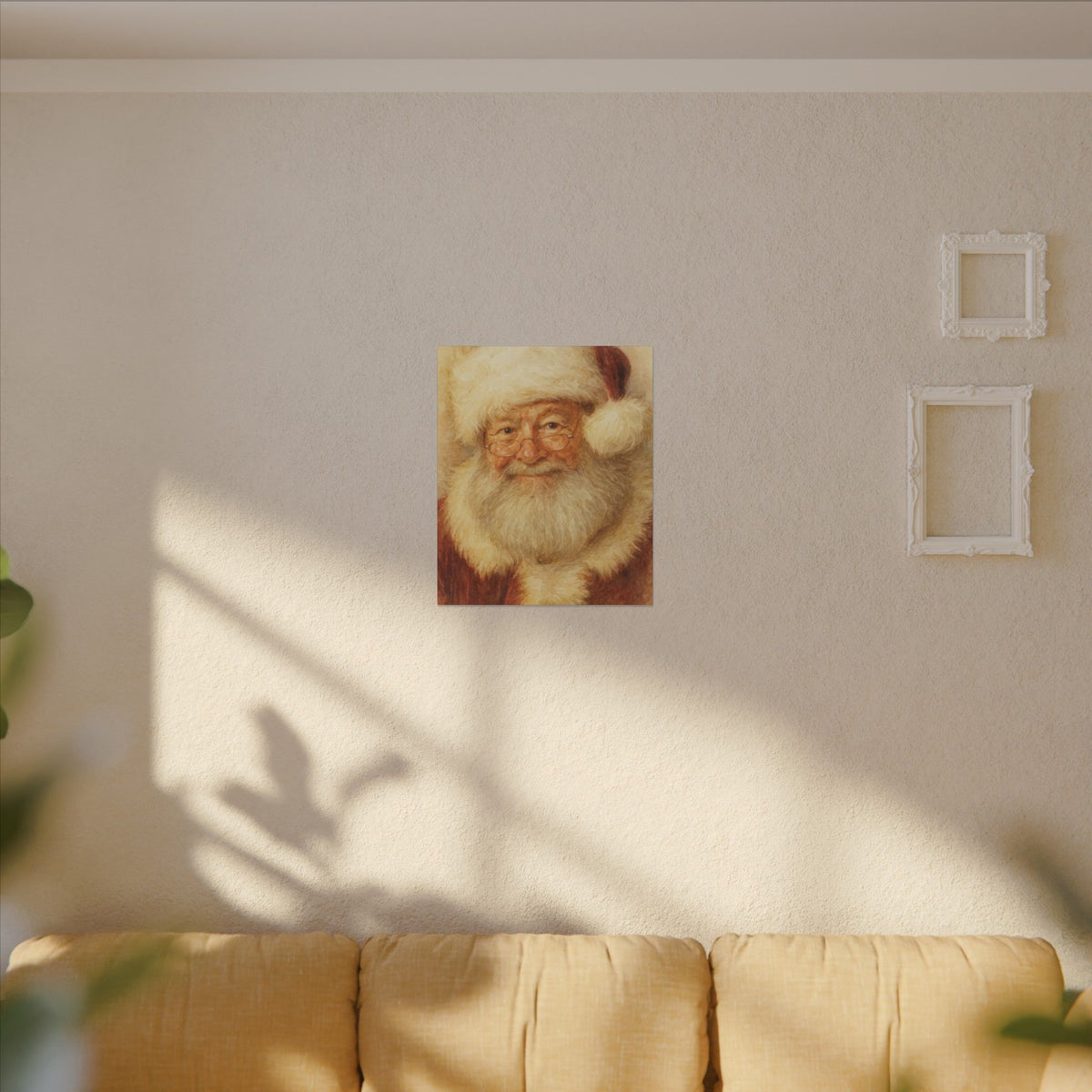 Vintage Santa Claus Portrait Canvas Wall Art – Unframed Christmas Décor Mantle Art