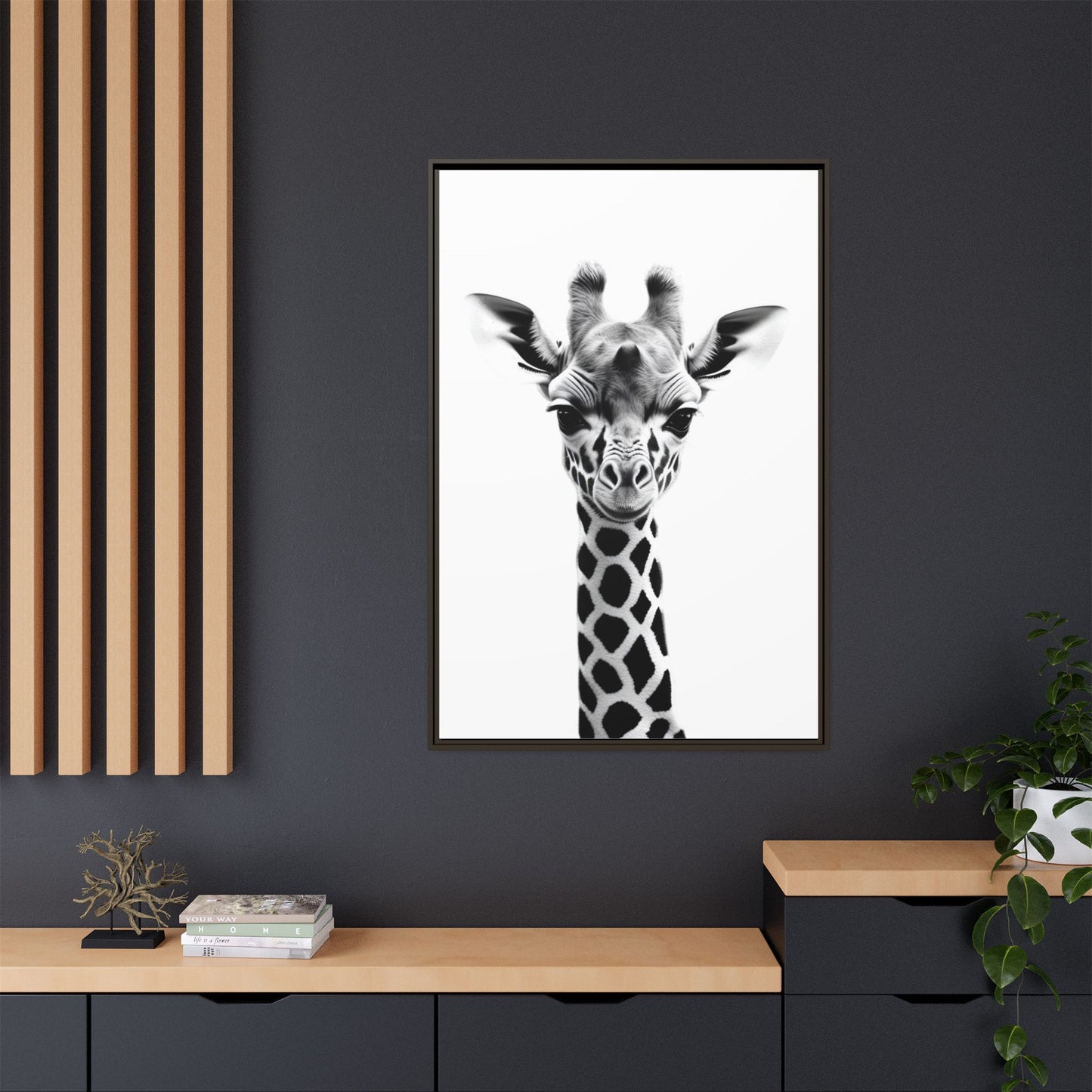 Baby Giraffe Wall Art Black & White Wildlife Photography Print, Cute Giraffe Lover Gift