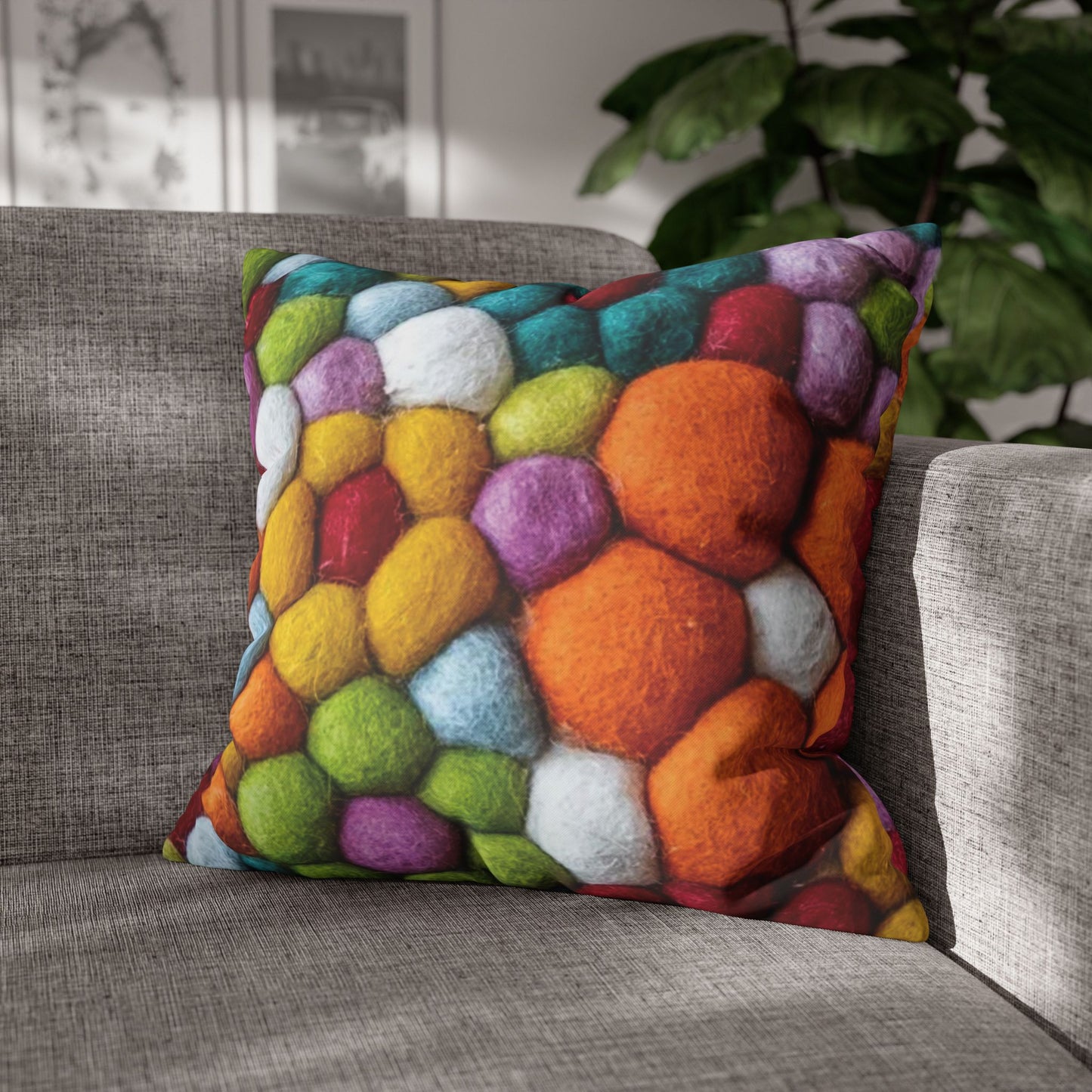Decorative Pillowcase, Vibrant Colorful Cotton Balls Print, Square Couch Pillow Cover