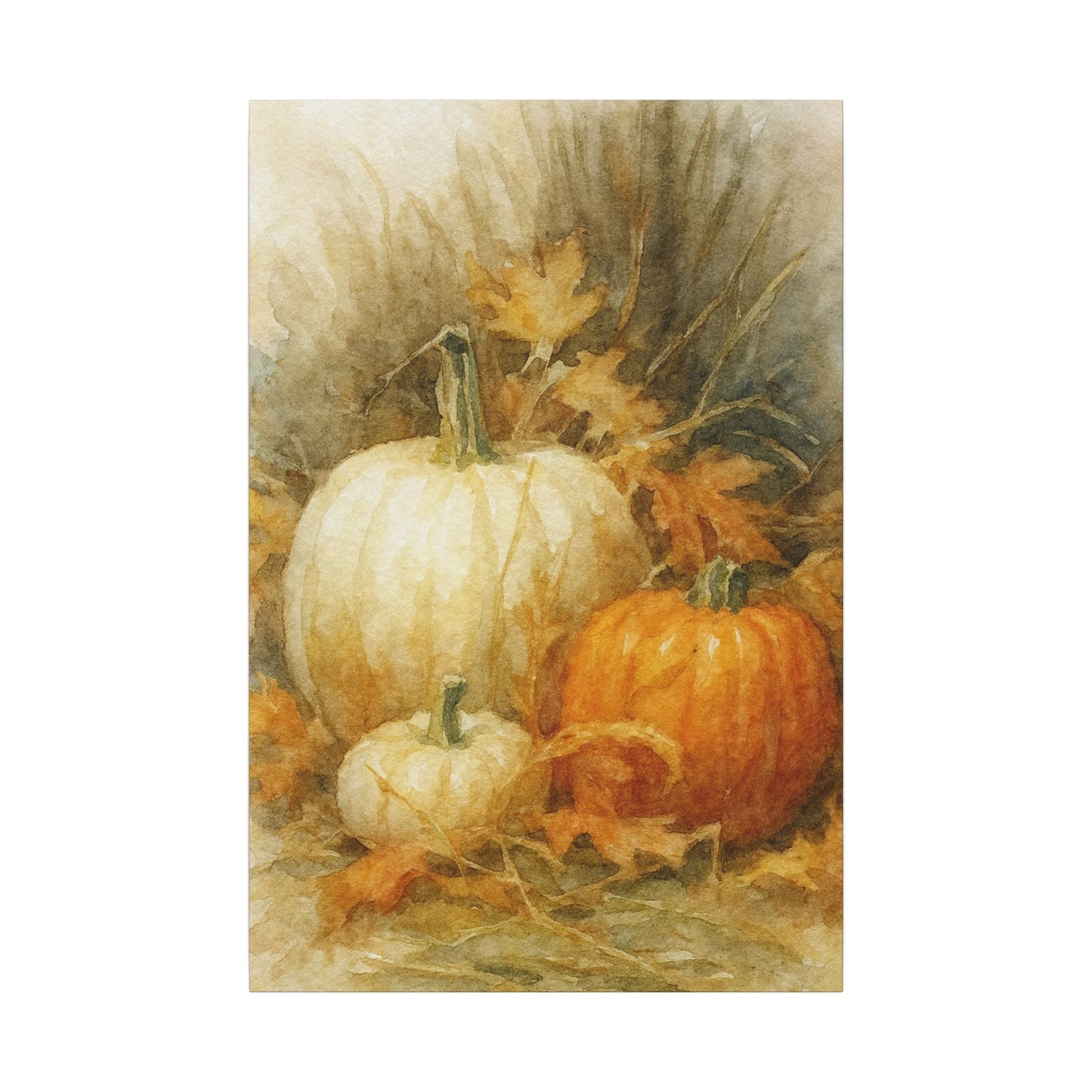 Decorative mat with pumpkins and autumn leaves on a white background