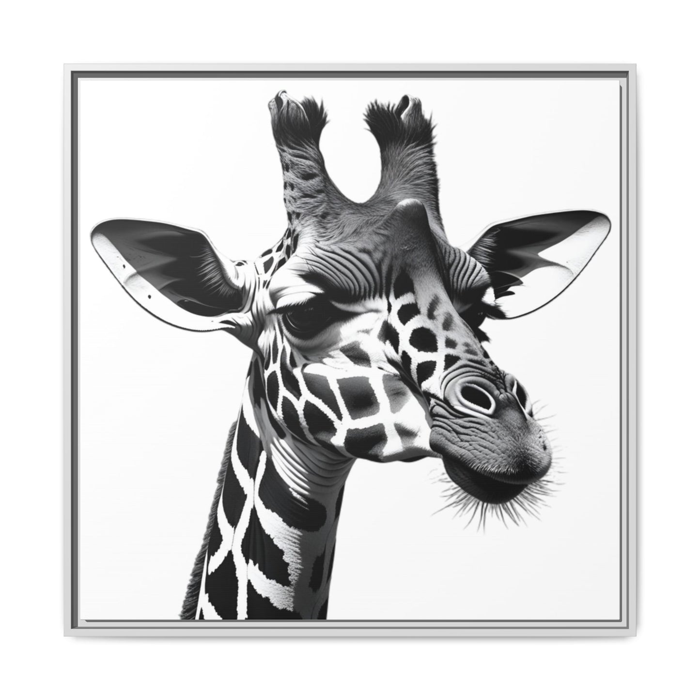 Black and White Giraffe Wall Art – Framed Safari Animal Canvas Print