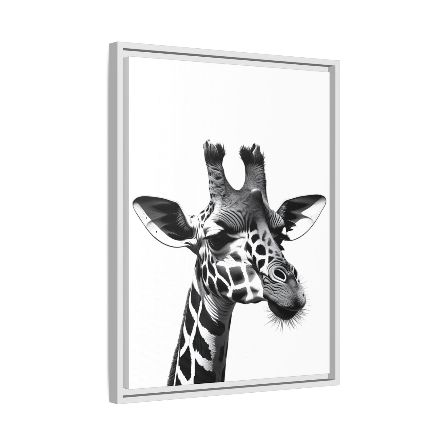 Black and White Giraffe Wall Art – Framed Safari Animal Canvas Print
