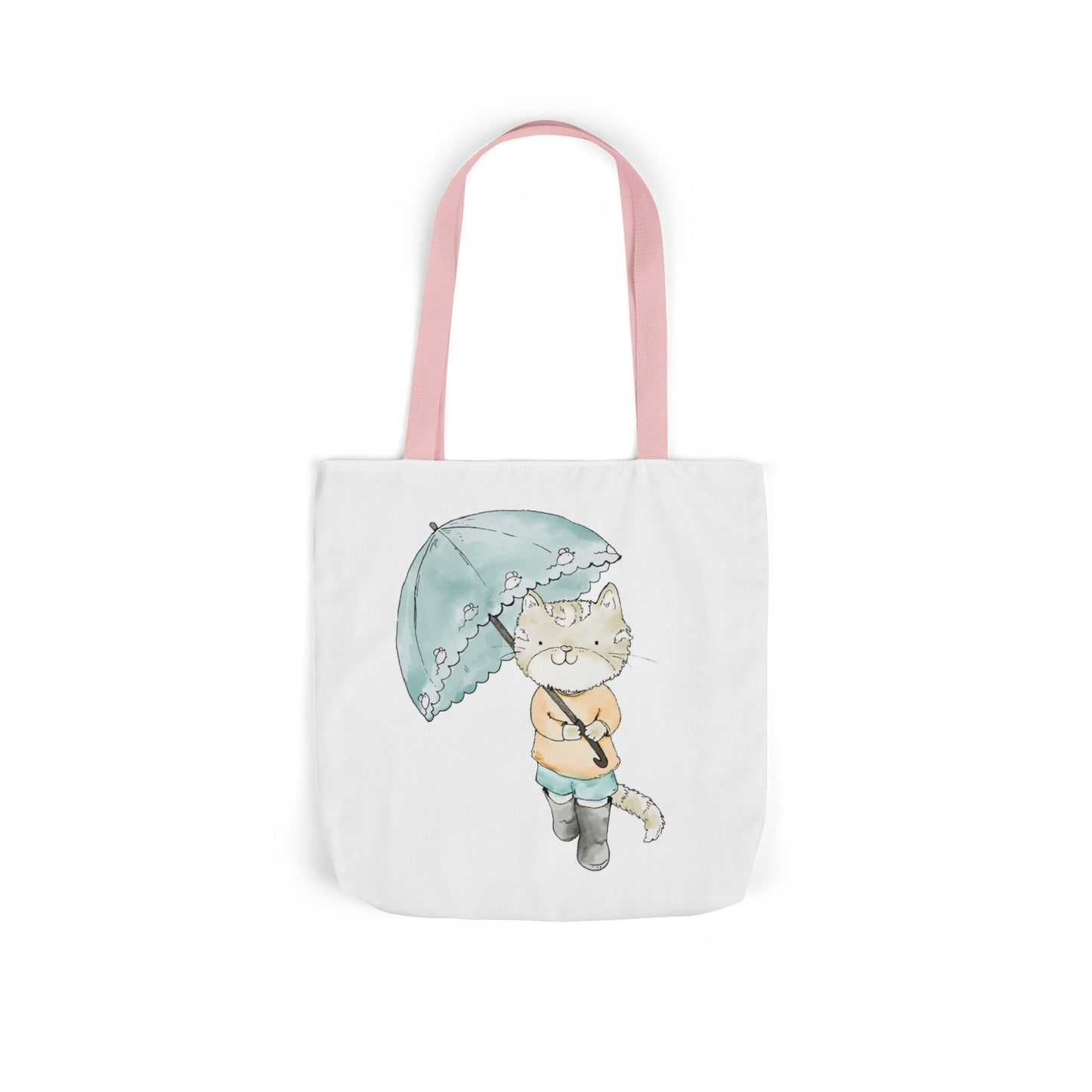 Cat Lover Tote Bag Cute Kitty with Umbrella Rain Boots Cat Lover Eco Tote Bag