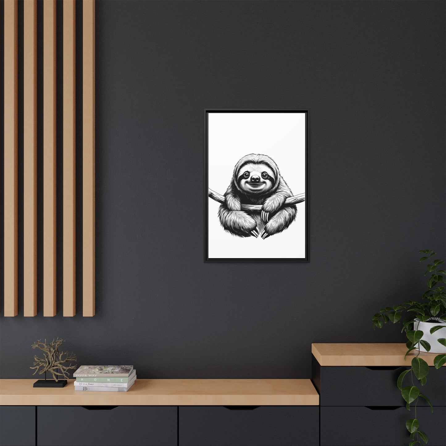 Adorable Sloth Hanging from Tree Branch Black & White Animal Wall Art, Cute Sloth Print, Jungle Theme Nursery Decor, Baby Shower Gift