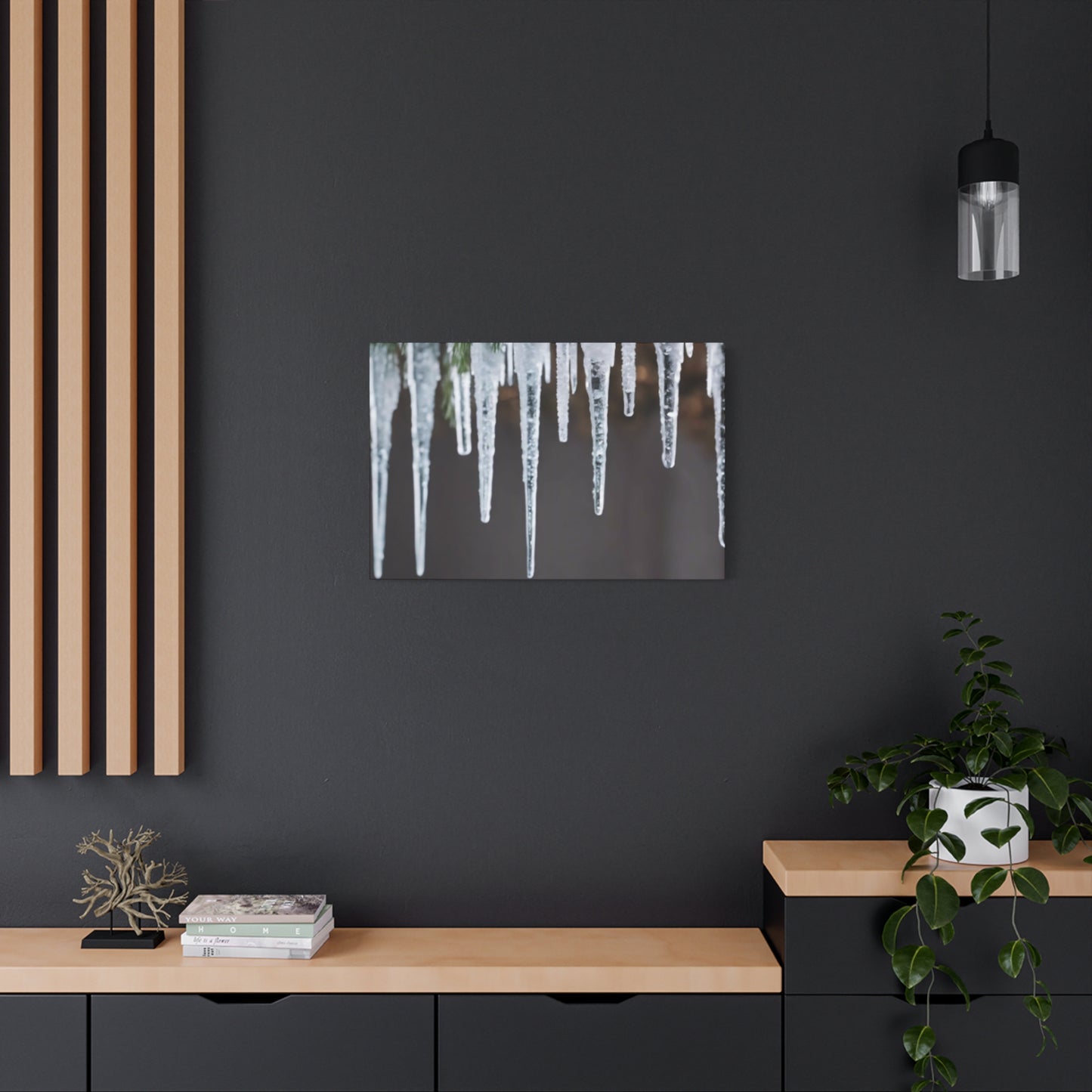 Icicles on Pine Branch Christmas Wall Art | Winter Mantle Decor