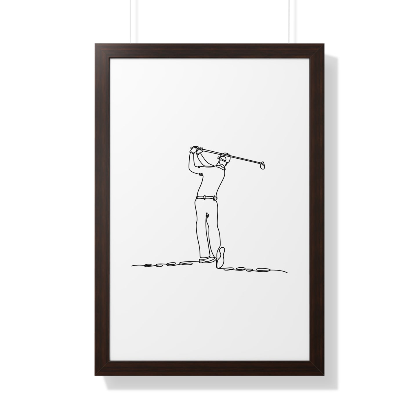 Framed line drawing of a golfer on a white background