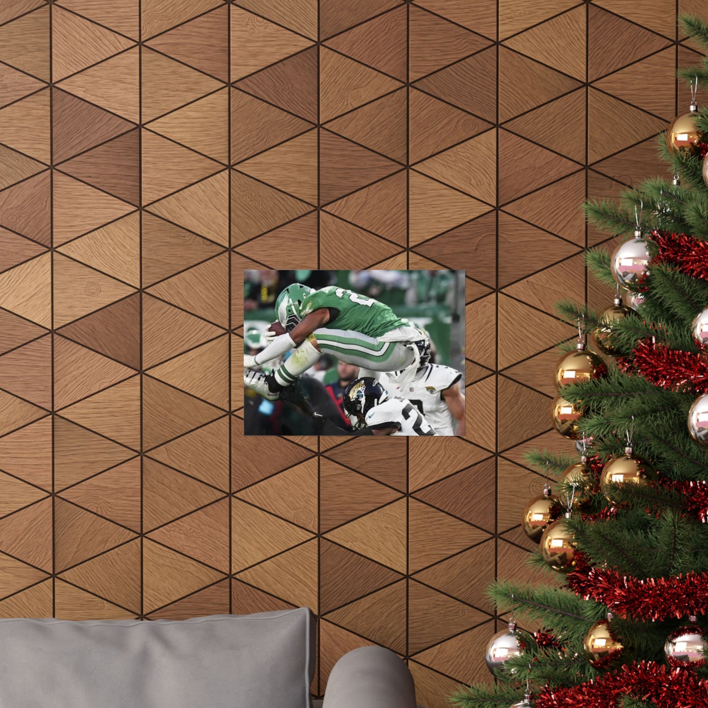 Saquon Barkley Reverse Hurdle Poster for Eagles Fan Cave Matte Horizontal Print Football NFL Gift Wall Art Decor Mantle Decor